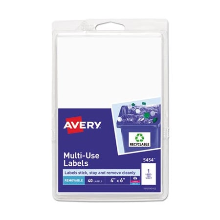 Avery Dennison Multipurpose Label, 6in Label W, 4in Label H, White 05454